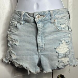 American Eagle Size 6 High Rise Distressed Denim Shorts Light Wash Women's